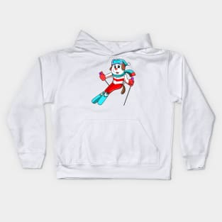 Dog as Skier with Skis Kids Hoodie